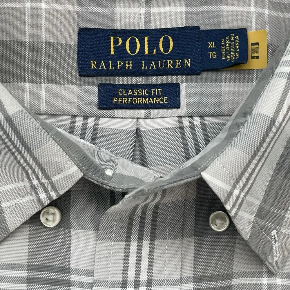 Polo Ralph Lauren Button Down Shirt Men's XL Classic Fit Performance Gray Plaid